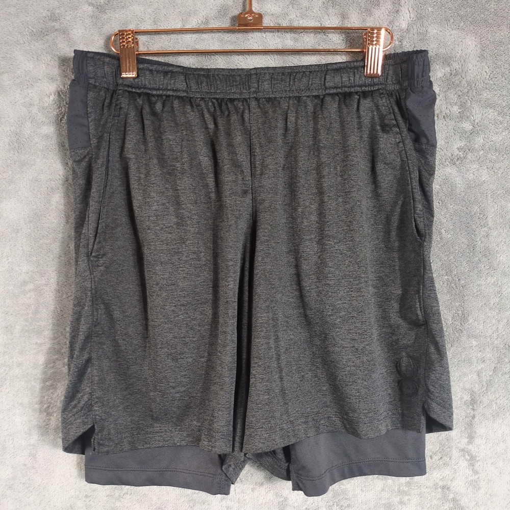 Spyder Active Mens ProWeb 2-in-1 Training Shorts Gray Heather Medium